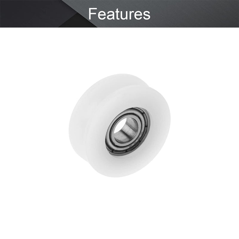 MroMax Nylon Plastic Pulley U-Shape Groove Wheel 6x22x8mm Guide Bearing Pulley Rail Ball Wheel for Driving Mechanical Equipment, Doors and Windows White 4Pcs