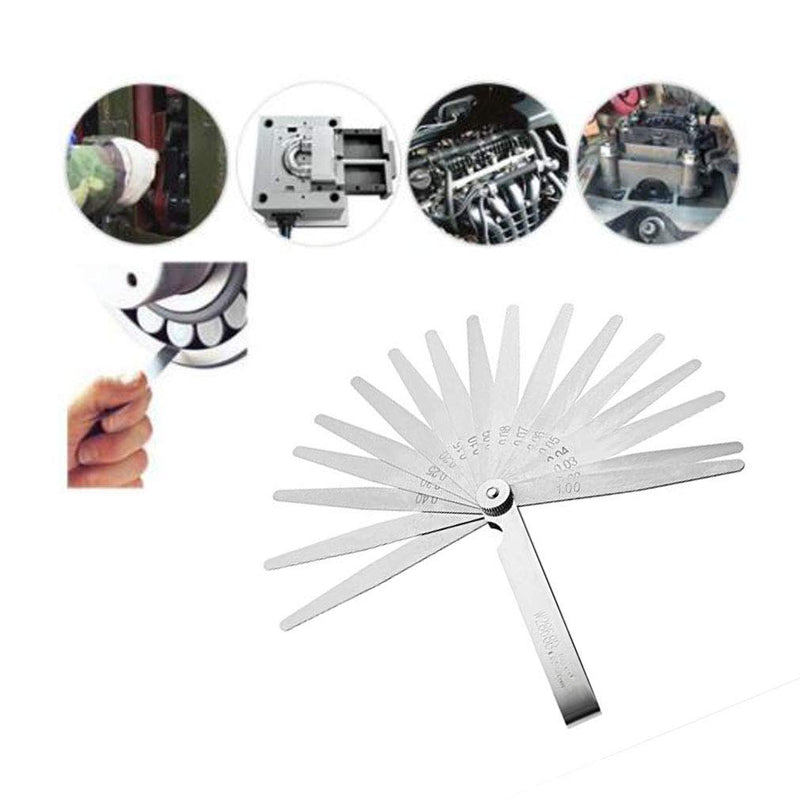 KEWAYO Stainless Steel Feeler Gauge Metric Measuring Tool (0.02-1.00mm, 17 Blades), for Measuring Gap Thickness