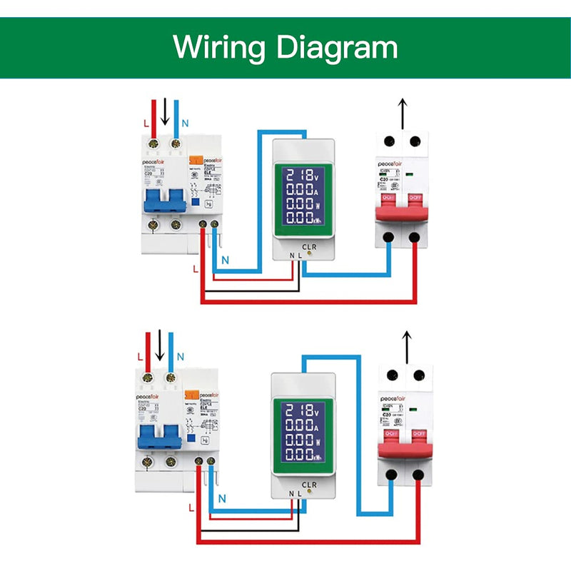 AC 50-300V 100A Multi Function Voltage Amperage Power Meter, Din Rail LCD Digital Backlight Energy Monitor, Built-in Current Transformer Ammeter Voltmeter, Single Phase Tester AC 100A Din Rail Meter