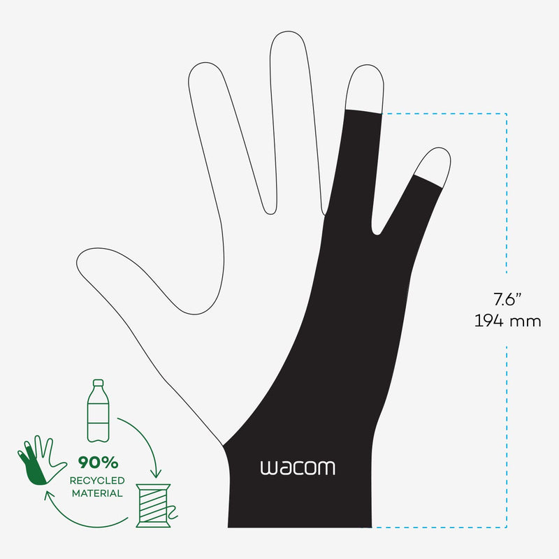 Wacom Drawing Glove, Two-Finger Artist Glove for Drawing Tablet Pen Display, 90% Recycled Material, eco-Friendly, one-Size (1 Pack)
