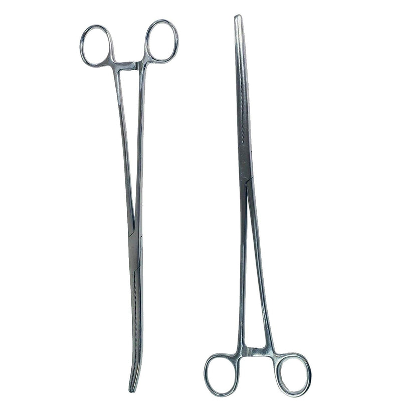 Set of 2 Premium Quality 10" Rochester Pean Hemostat Forceps Straight & Curved Clamps Three Locking Positions - SurgicalOnline