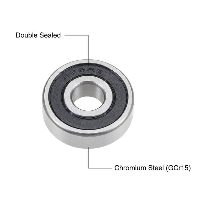 uxcell 629-2RS Deep Groove Ball Bearings 9mm x 26mm x 8mm Double Sealed Chrome Steel P6(ABEC3) 2pcs 9x26x8mm