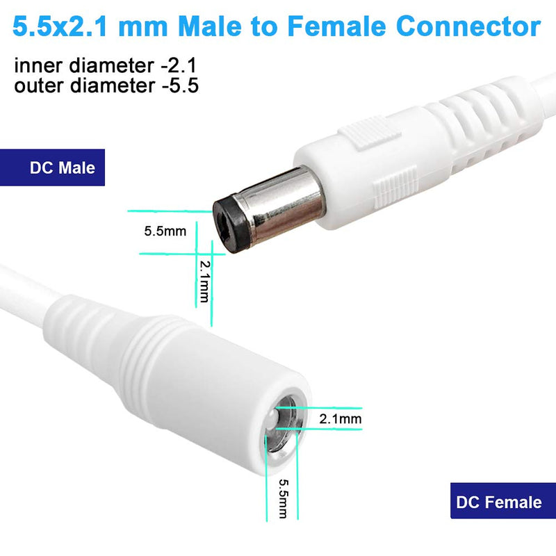 SIOCEN【2-Pack】DC Power Extension Cable 13ft 5.5mm x 2.1mm 12V DC Security Camera Extension Cord Male to Female for CCTV Indoor,Standalone LED Strip,DC Power Supply Adapter Extender Cable