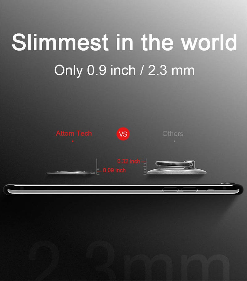 World's Slimmest Phone Ring Holder,Attom Tech Ultra Thin Cell Phone Ring Stand for Magnetic Car Mount Hook - Compatible for iPhone X 8 7 Plus 6S 6 5s 5 SE,Galaxy S8 S7 S6 Edge,Note 8 5 (Silver-Grey) Silver-Grey