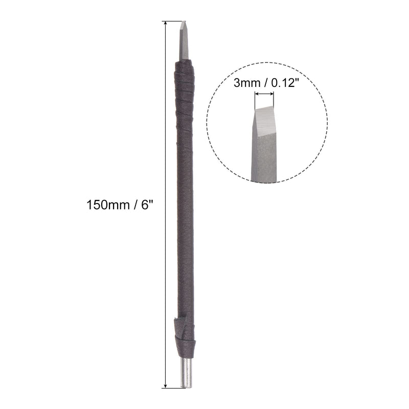 uxcell Wood Chisels, 3mm Tungsten Carbide Flat Tip Carving Woodworking Hand Tool 150mm (6-Inch) Length with Leather Cloth Handle