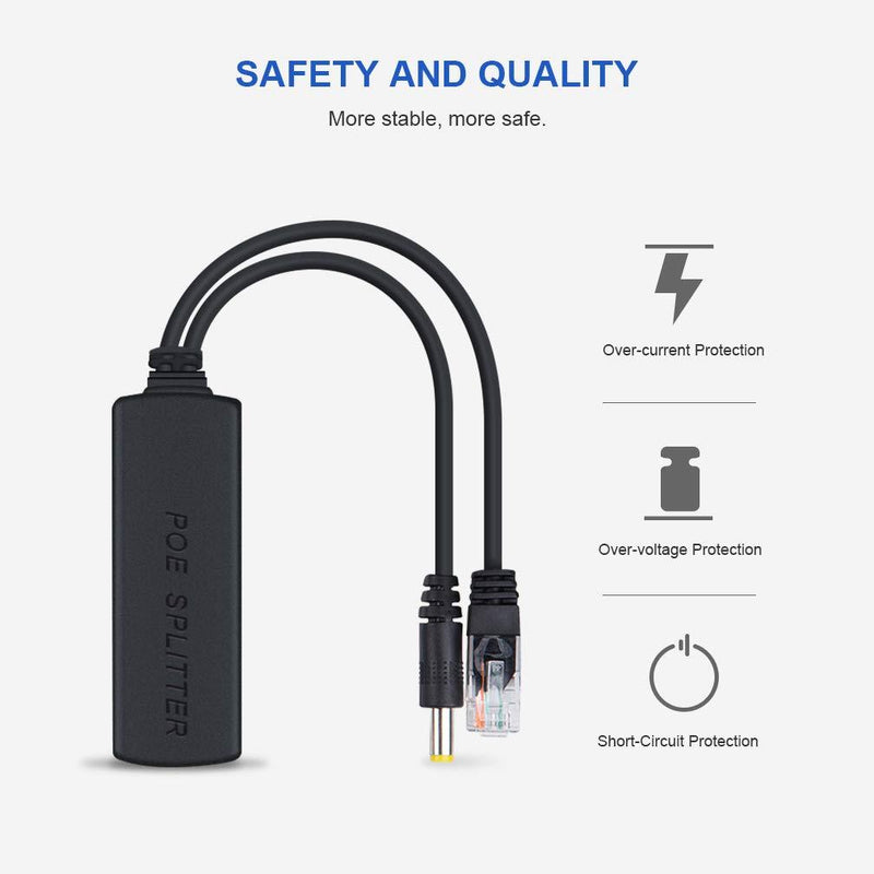 Active POE Splitter Adapter, 48V to 12V, IEEE 802.3af Compliant 10/100Mbps up to 100 Meters for Surveillance Camera, Wireless Access Point and VoIP Phone, 2-Pack 100M Active POE Splitter