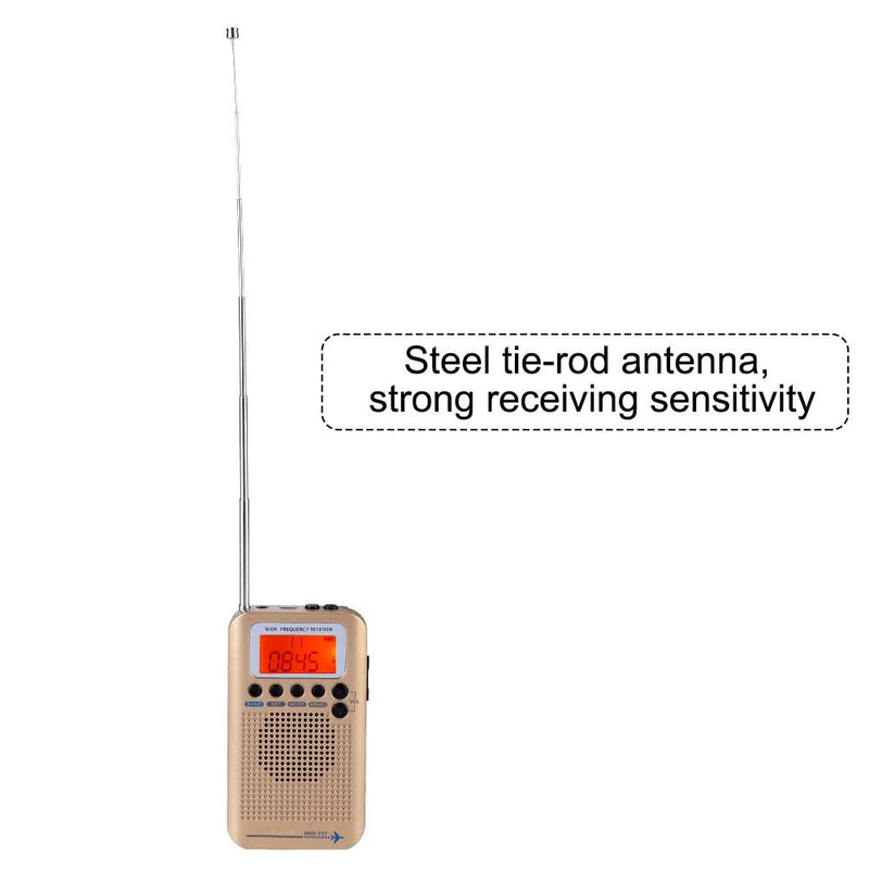 Air Band Radio Receiver AIR FM AM CB SW VHF Full Band Hand-held Aircraft Digital Travel Radio with Extended Antenna Build in Battery Wide Frequency LCD Display with Alarm, Earphones (Brass) Brass