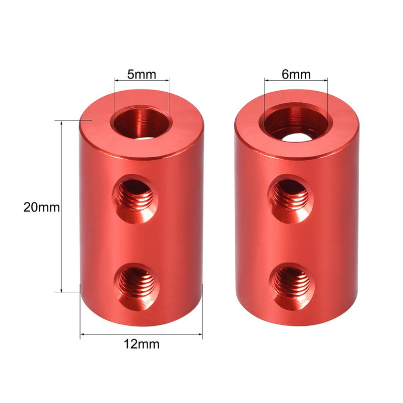 uxcell 5mm to 6mm Bore Rigid Coupling Set Screw L20XD12 Aluminum Alloy,Shaft Coupler Connector,Motor Accessories,Red,2pcs