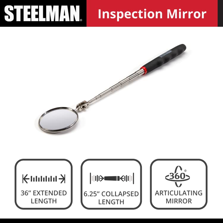 Steelman 36-Inch Telescoping Auto Inspection Mirror, Durable Steel, Articulating 2.25-Inch Round Mirror, Contoured Grip 36 inches