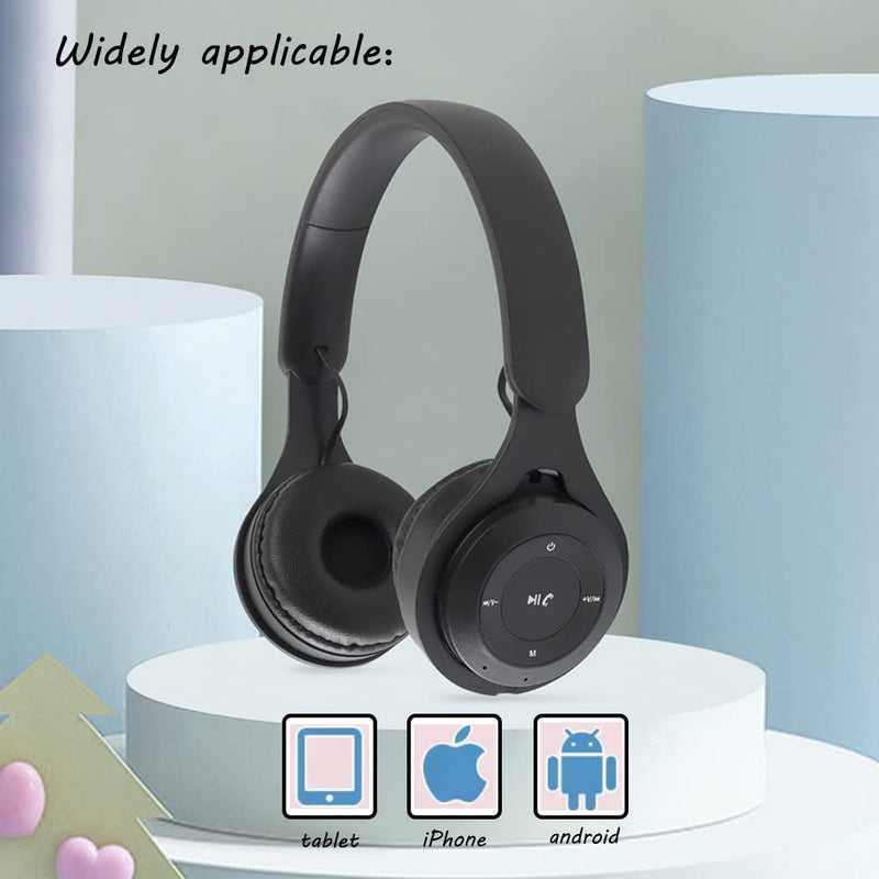 Kids Bluetooth Headphones, Over-Ear Wireless Bluetooth 5.0 Headset, Comfortable Protein Earpads and Folding Storage,HiFi Music Player with Microphone Bluetooth Wireless Headset (Black) Black