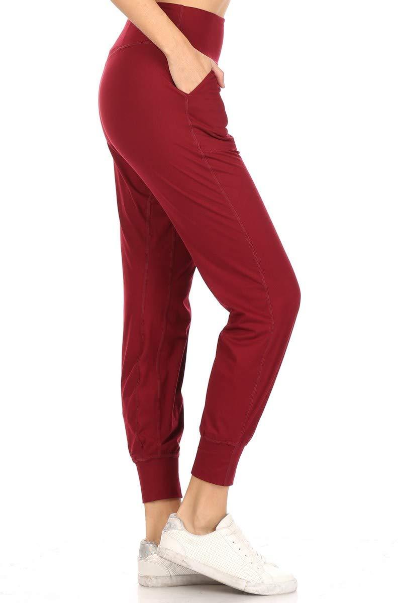 Leggings Depot Women's Printed Solid Activewear Jogger Track Cuff Sweatpants Activeflex Slim-fit Jogger-burgundy Small