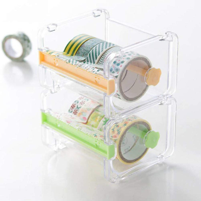 YOTINO Transparent Visible Acrylic Washi Tape Dispenser for Desk, Roll Tape Cutter Holder, 4 Pack (Green and Orange)