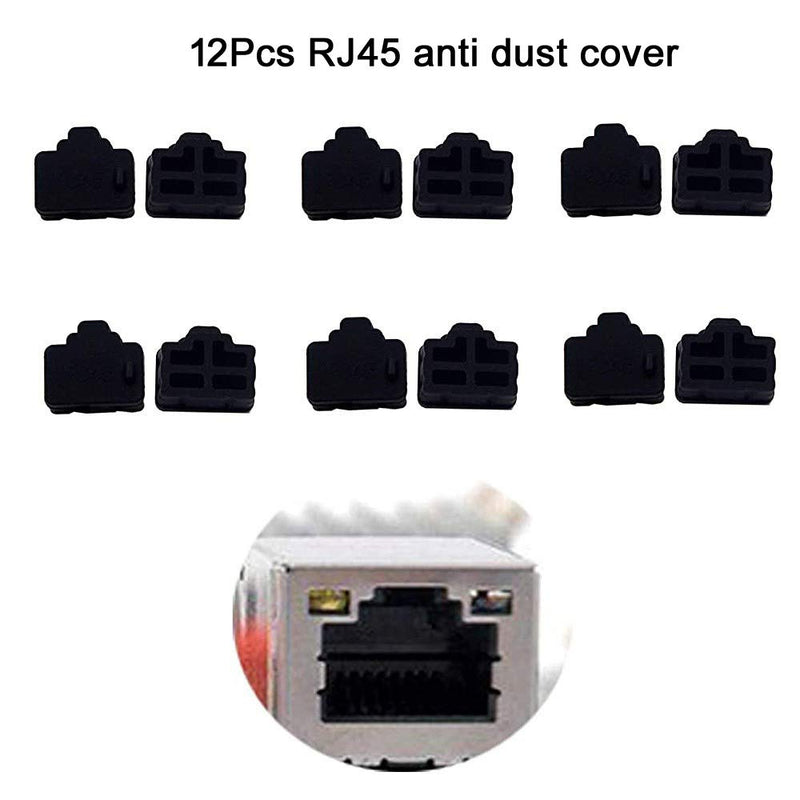 Silicone 12Pcs Ethernet Hub Port RJ45 Anti-Dust Cover Plugs Protector Stopper Cap for Female Port Black for TV,Computer,Other Devices.