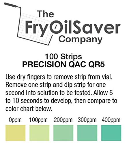 FryOilSaver Co, Quat Strips Pack of 4 x Vials, Restaurant Grade Quaternary Ammonium Sanitizer Strips, Precision QAC QR5, 0-500ppm Multi Quat Strips for Food Service, 4 x Vials of 100 Strips Each 400
