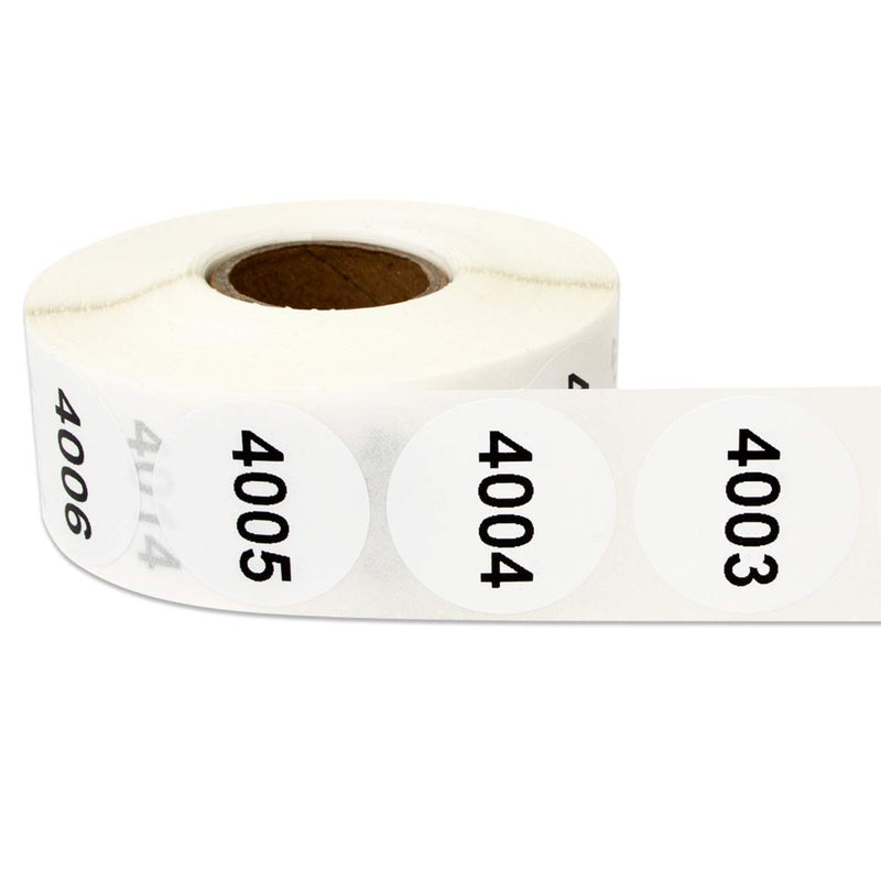 5 Rolls - Consecutive Number 0001 to 5000 Label Bundle for Inventory Counting Warehouse QC 1" Round White - 5000 Labels 5 Rolls White: 0001 to 5000