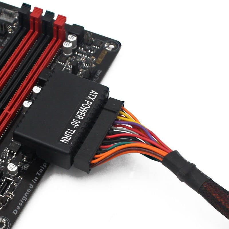 Cablecc Overmold 90 Degree ATX 24Pin Female to 24pin Male Power Adapter Mainboard Motherboard for Desktops PC Supply Overmold Type