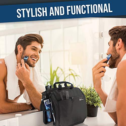 Hanging Travel Toiletry Bag for Men and Women – Large Cosmetics, Makeup and Toiletries Organizer Kit with 10 Compartments, YKK Zippers, XXL Metal Swivel Hook, Water-Resistant Nylon Black