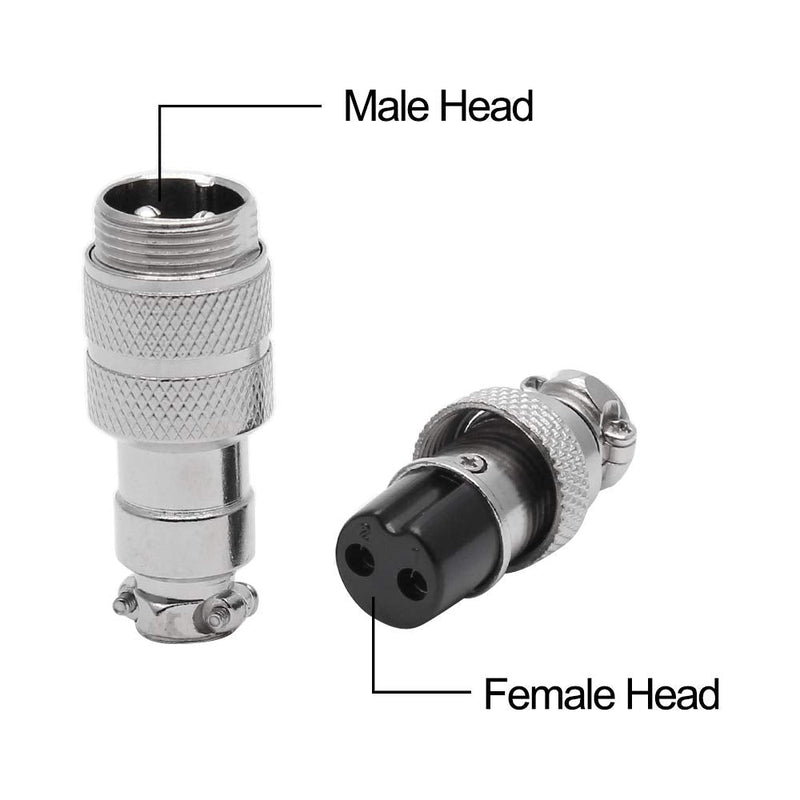 Hxchen 2Pin 16mm Waterproof Female/Male Wire Panel Power Chassis Metal Fittings Aviation Connector GX16-2P - (2 Sets)