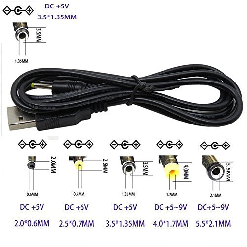 CABLEDECONN USB A to DC 3.5 mm/1.35 mm 5 Volt DC Barrel Jack Power Cable