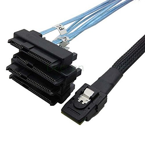 CY 100cm Internal 36 Pin Mini SAS SFF-8087 Host to 4 SFF-8482 Target SAS Hard Disk and SATA Power Cable Blue 100cm
