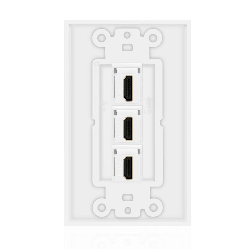 TENINYU HDMI Wall Plate 3 Port, HDMI Socket Plug Insert Jack Outlet Panel Mount Support 4K 60Hz HDR 1080P 3D Ethernet Built in High Speed Cable Extension Coupler for Projector & Home Theater (3 Port)