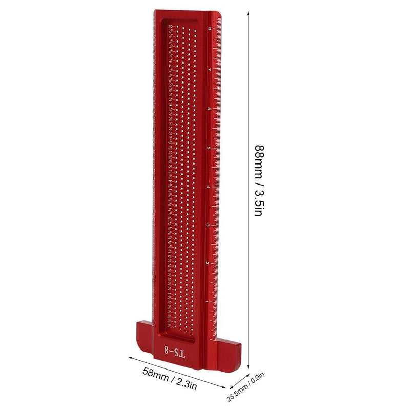 TS-8 Precision Marking T-Rule, Aluminum Alloy Hole Positioning Scribing Gauge Woodworking Measuring Tool(Red)