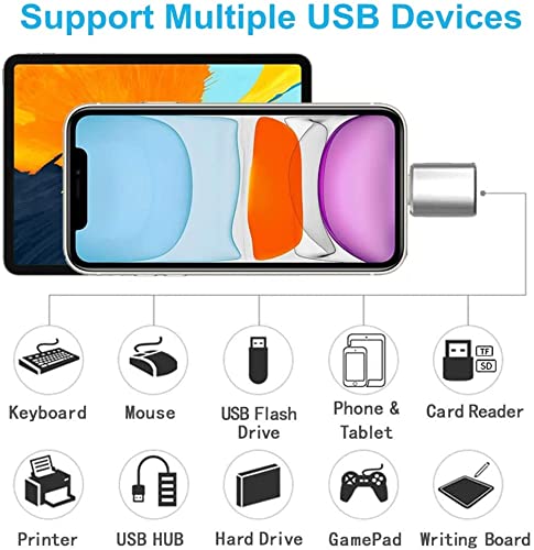 (Apple MFi Certified) Lightning Male to USB Female Camera Adapter,2 Pack Portable USB Camera Adapter OTG Data Sync Converter for iPhone13/12/11/Xr/X/XS/8/7/Card Reader/Flash Drive/Mouse/MIDI Keyboard silver