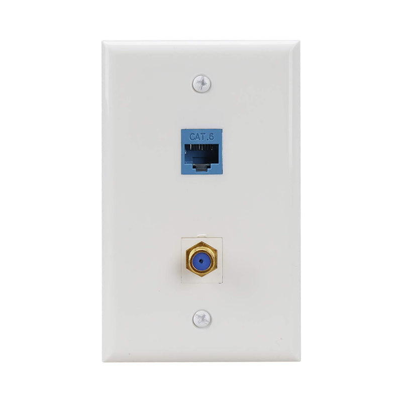 Ethernet Wall Plate,Cat6 Gold-Plated Cable TV Coax F Type Port Wallplate White (5Pack)