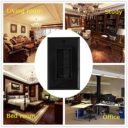 Single Brush Wall Plate(Black/2Pack),Cable Pass Through Insert for Wires,Brush Bristles Style Strap Opening Port Insert Socket,Works Great with Speaker Coaxial HDMI Network or Phone Cables 2 Black