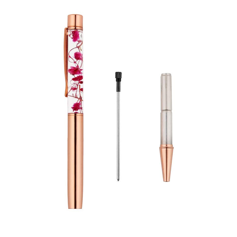 Rose Gold Ballpoint Pen,4 Pieces Metal Ball Pens Dynamic Liquid Flower Pen Black Ink Pen Refills for Office Rose Gold Desk Supplies Rose Gold Pens