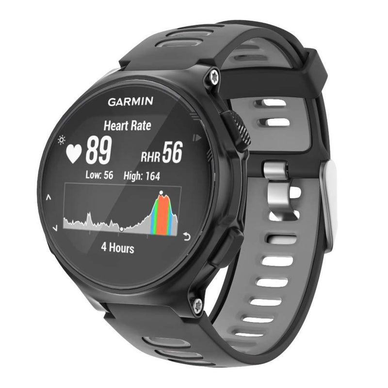 ISABAKE Compatible Forerunner 735XT Band Soft Silicone Sport Watch Strap Wristbands for Forerunner 220 230 235 620 630 Approach S20 S5 S6(Black/Gray) Gray/Black