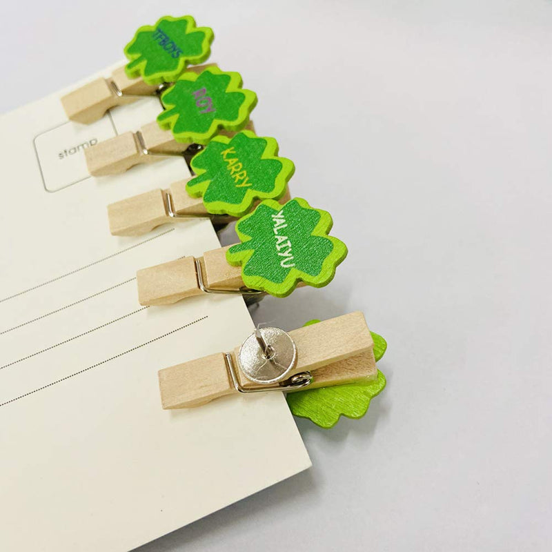 haowei 20 Pcs Creative Wooden Clip Thumbtack Four-Leaf Clover Decoration Push Pin Photo Wall Cork Board Bulletin Board Use Nail Paper Picture Postcard File Memo Note Menu Drawing Pin Accessories