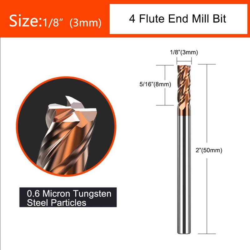 ASNOMY Pack of 5 3 mm solid carbide end mills, carbide, AlTiN coated 55 HRC 4 cutting, drilling, milling, finishing, dipping, CNC, tungsten carbide 5 pieces 3 mm