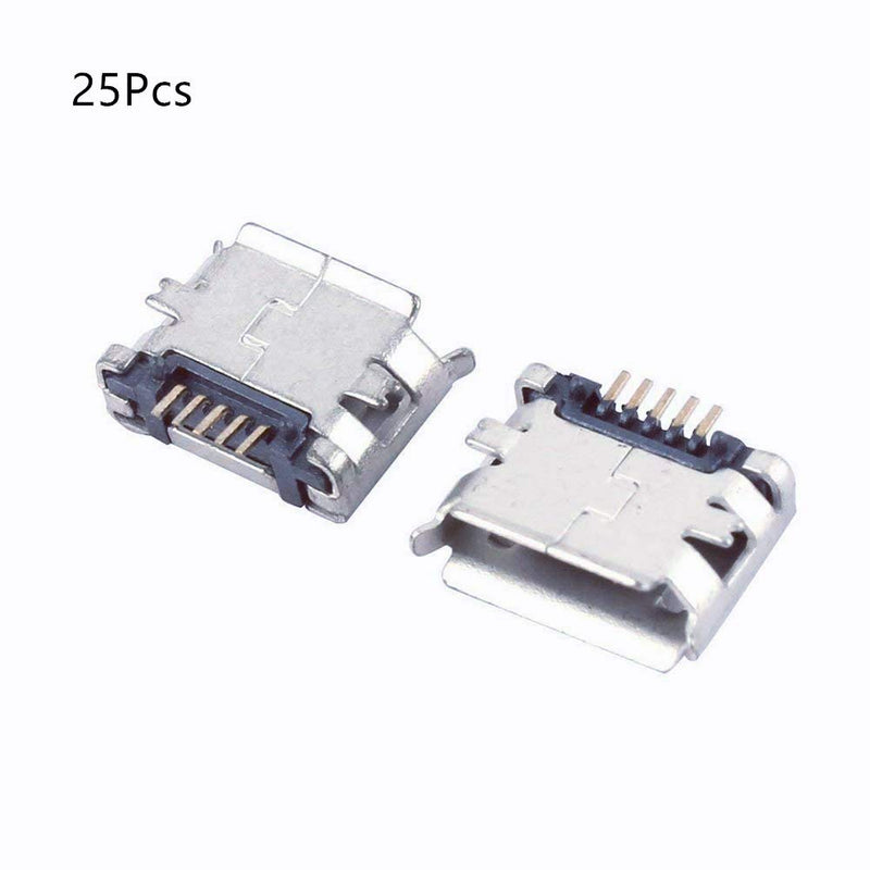 QMseller Micro USB Type B Female Socket 180 Degree 5-Pin SMD SMT Solder Connector 25 Pcs