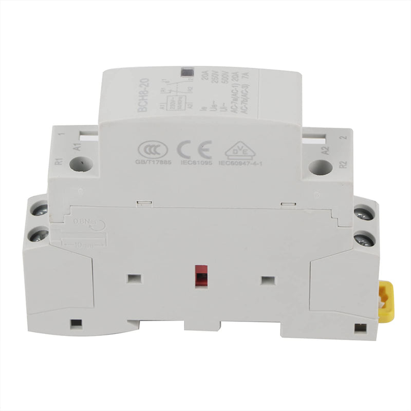 Household AC Contactor DIN Rail Relay 230v, 7A (Ac-7B) Compact Modularization Durable 1NO, 1NC, 2P, 20A AC Contactor for Household Applications No Noise (220V/230V) 220V/230V