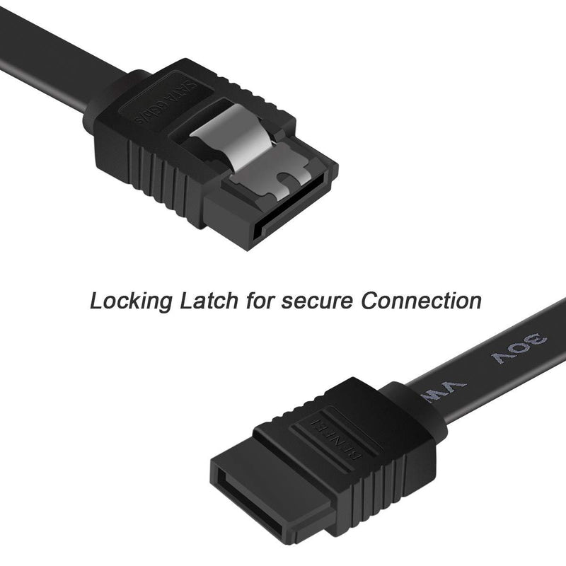 SATA Cable III, BENFEI SATA Cable III 6Gbps Straight HDD SDD Data Cable with Locking Latch 18 Inch Compatible for SATA HDD, SSD, CD Driver, CD Writer - Black