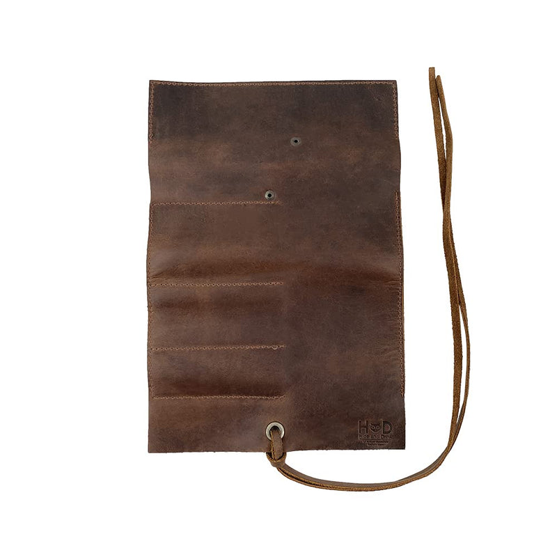 Hide & Drink, Rustic Leather Pencil Roll Pouch, Multi Purpose Storage Wrap for Scissors, Earphones, Organizer for Craft, Work, Study, Handmade Includes 101 Year Warranty :: Bourbon Brown