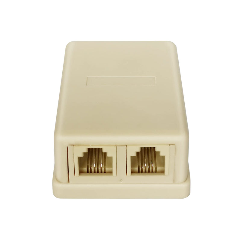 NECABLES Phone Jack Surface Mount Dual Port Telephone Jack Box with 2 RJ11 6P4C Female Outlets Ivory