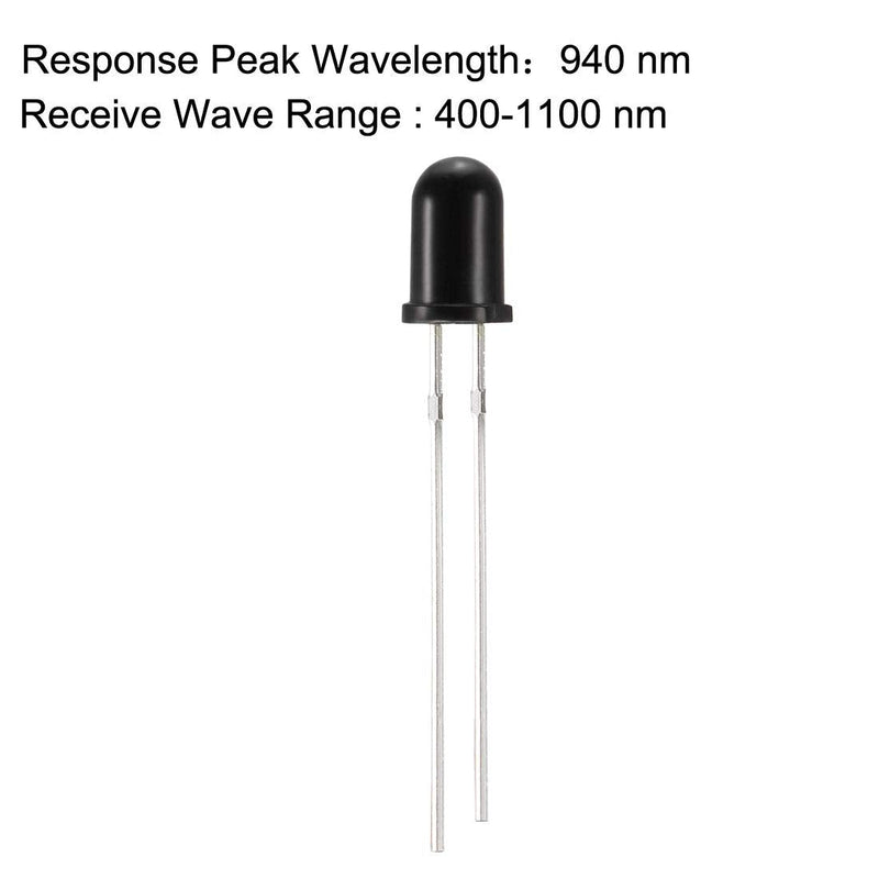 uxcell 10pcs Photosensitive Diode Photodiodes Light Sensitive Sensors,5mm Black Round Head Receiver Diode