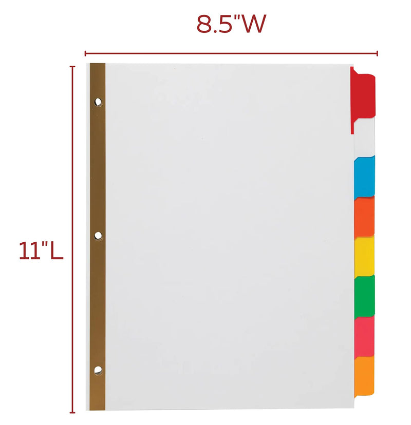 1InTheOffice Binder Dividers with Tabs, Three Ring Binder Dividers with Tabs, 8 Tab Dividers, Big Tab Write-On Paper Dividers, Multicolor, 4/Pack