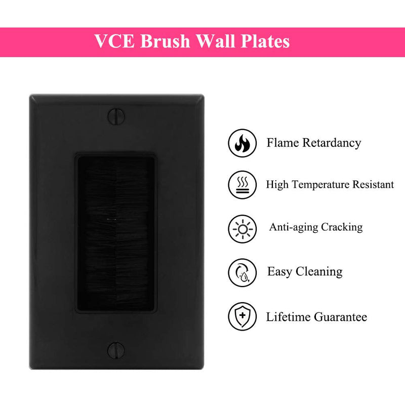 VCE 2-Pack Single Brush Wall Plate Cable Pass Through Insert for Wires, Single Gang Cable Access Strap, Wall Socket for HDTV, Home Theater Systems - Black