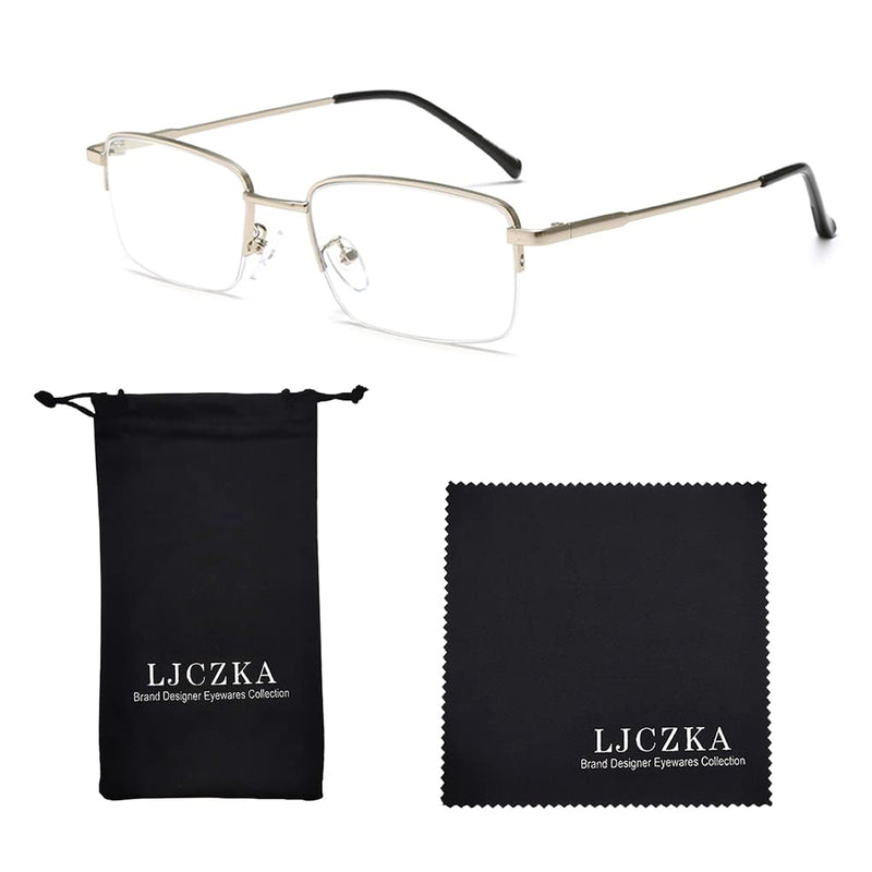 LJCZKA Half Rimless Blue Light Blocking Glasses Women Men Fresh Rectangle Computer Business Glasses Silver