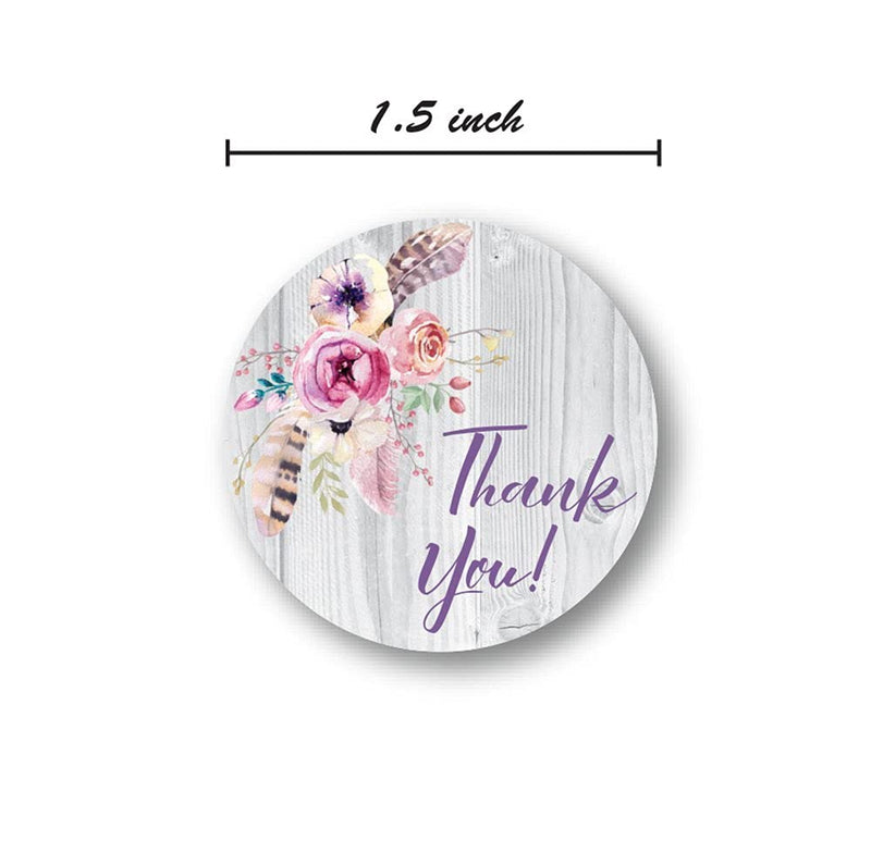 Bohemian Floral Thank You Stickers - 1.5" Circle Labels / 1000 per Pack Rustic Chic Thank Yous