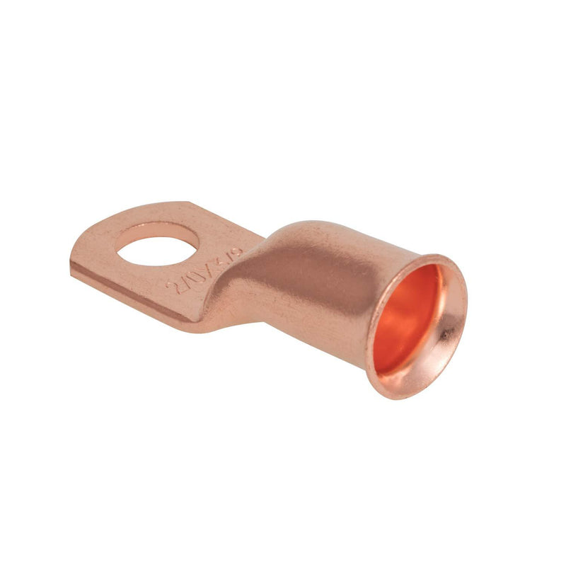 NEKIEX 10PCS 2/0AWG - 3/8''Stud Heavy Duty Copper Terminals,Battery Cable Crimp Lugs,Battery Cable Ends,Bare Copper Eyelets Tubular Ring Terminals,Closed End Crimp Electric Connectors