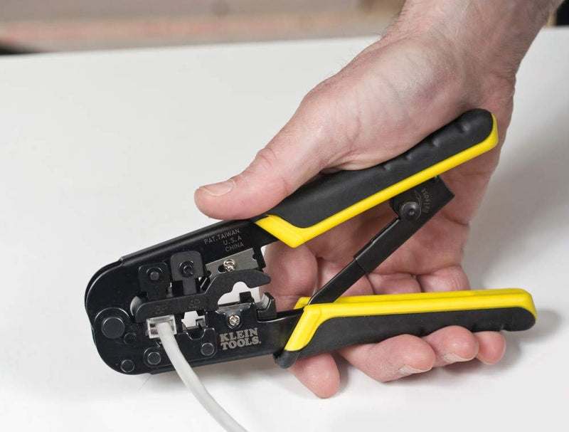 Klein Tools VDV226-011-SEN Crimper, All-in-One Ratcheting Modular Data Cable Crimper / Wire Stripper / Wire Cutter, for RJ45, CAT5e, CAT6, CAT6A Crimper, Data Ratcheting RJ45