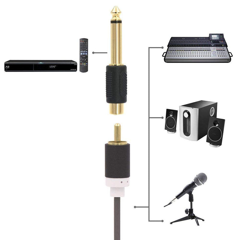 VCE RCA to 1/4" Audio Adapter, 6.35mm Mono Plug Male to RCA Female Connectors 6-Pack