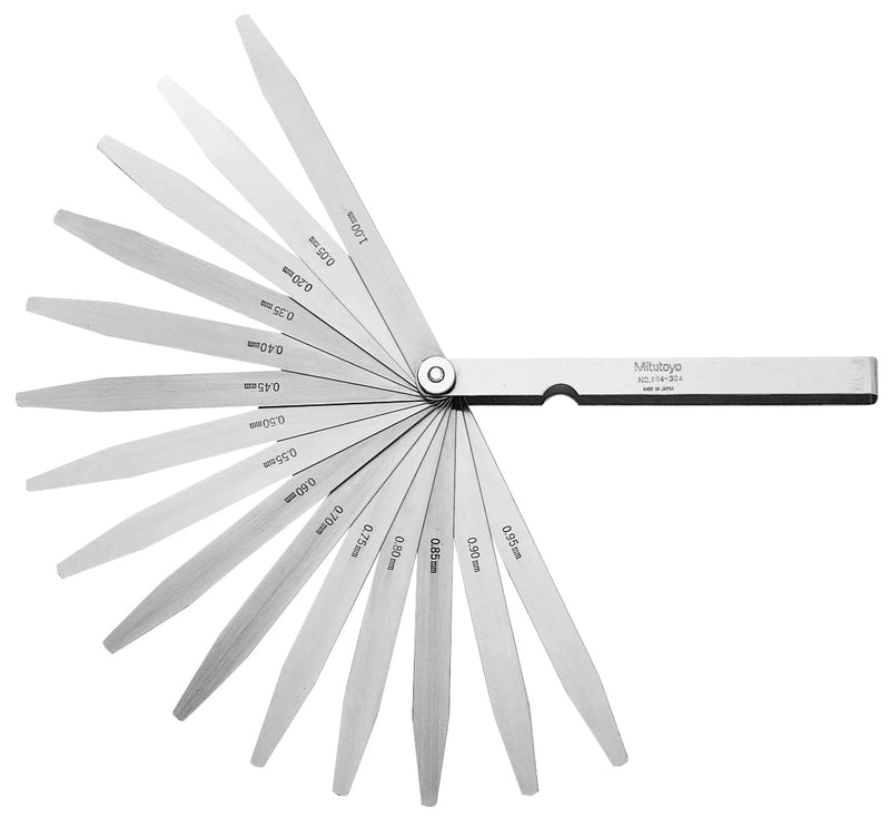 Mitutoyo 184-304S, Thickness Gage / Feeler Gage, 0.05mm to 1mm, 20 Leaves, Straight, 150mm Long Leaves