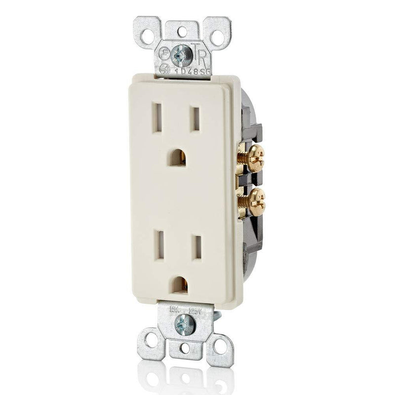 Leviton T5325-T 15 Amp 125 Volt, Decora Tamper Resistant, Duplex Receptacle, Straight Blade, Grounding, Light Almond 1 Pack