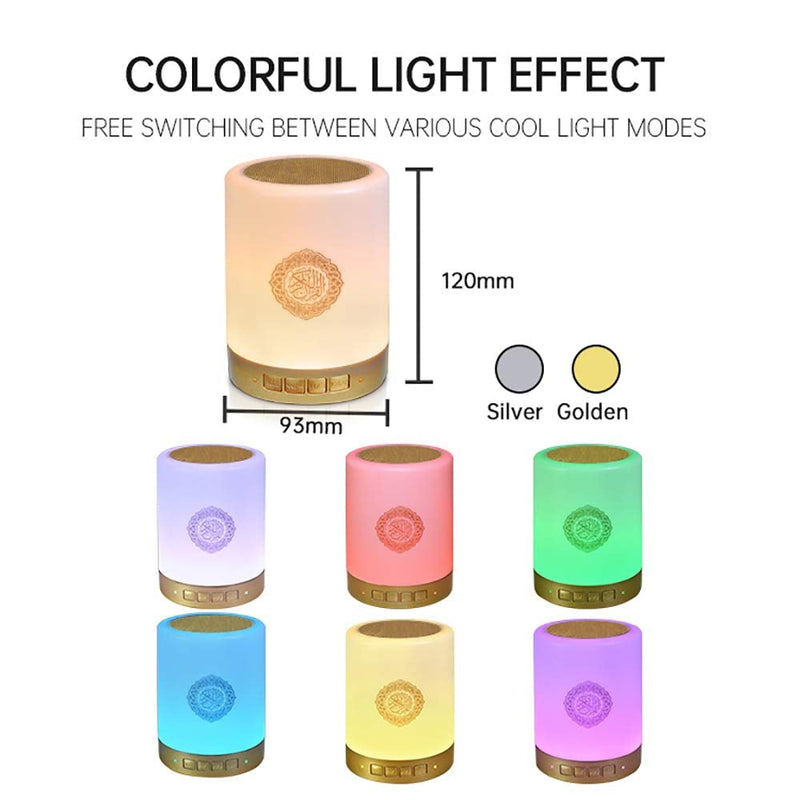 SQ112 Quran Speaker, Smart Touch Lamp Bluetooth Speaker AZAN Speaker with APP CONTROL,Full Recitations of Famous Imams and Quran Translation in Many Languages Including English, Arabic, Urdu 1A