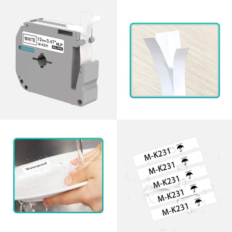 4 x Label Maker Tape Replacement for Brother P Touch M Tape M-K231 M-K231s MK231 MK-231 M231 12mm 0.47 White, Compatible with Brother P Touch PT-M95,PT-90,PT-70,PT-65,PT-85 Label Maker Refills,26.2 Ft 4